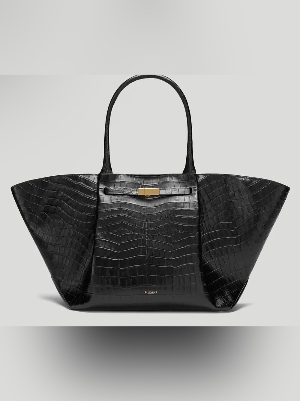 DeMellier Black Croc-Embossed Tote with Gold Accent